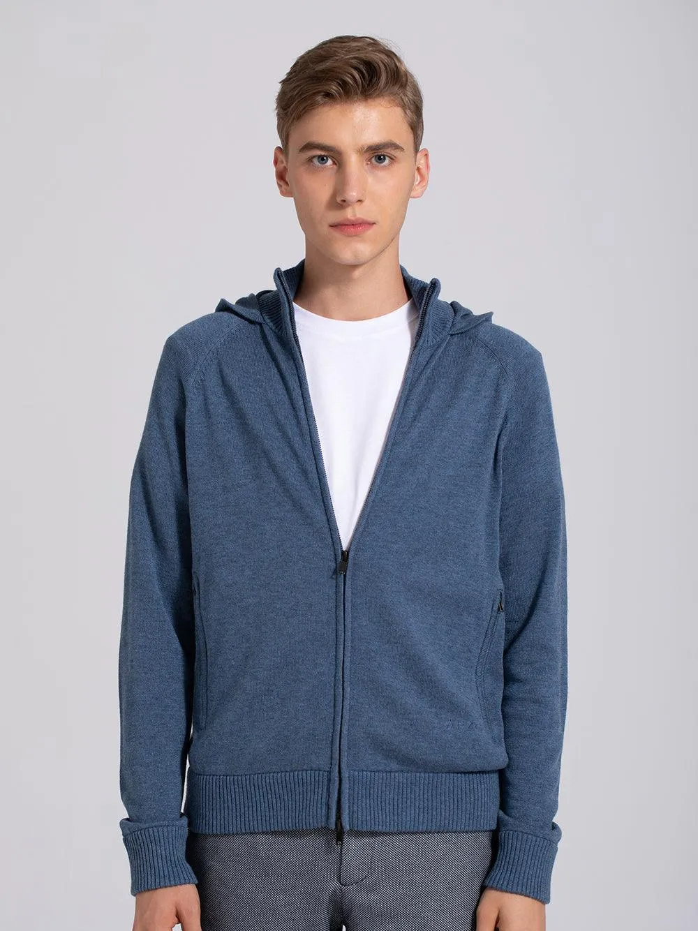 Eco Innovative Hoodie Sweater in Steel Blue 拉鍊連帽針織毛衣 (鋼青色)