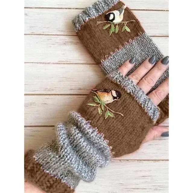 Embroidered Fingerless Gloves