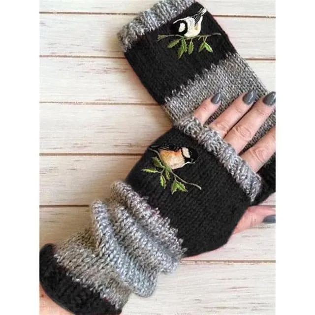 Embroidered Fingerless Gloves