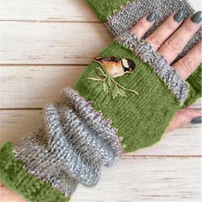 Embroidered Fingerless Gloves