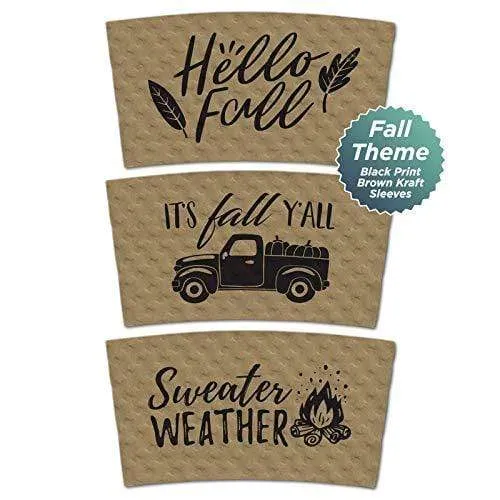 Fall Coffee Sleeves with Design Variety Pack: Kraft Brown with Black Print - Fits Standard Hot Cups (Red and Black Buffalo Plaid With Lids & Kraft Cup Sleeves in Assorted Fall Designs (Serves 12))