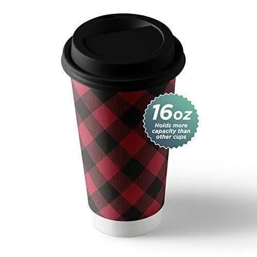 Fall Coffee Sleeves with Design Variety Pack: Kraft Brown with Black Print - Fits Standard Hot Cups (Red and Black Buffalo Plaid With Lids & Kraft Cup Sleeves in Assorted Fall Designs (Serves 12))