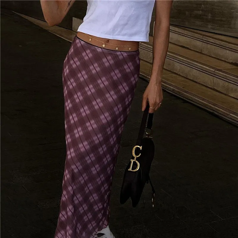 Fashionkova 90s streetwear INS Style Summer New Women's Solid Color Slim Street Fashion High Waist Casual Plaid Skirt