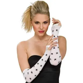 Fingerless Gloves White with Black Stars