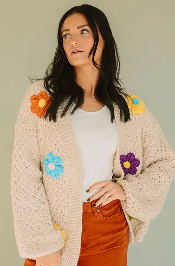 Floral Daisy Wish Oatmeal Cardigan - FINAL SALE - Final Few