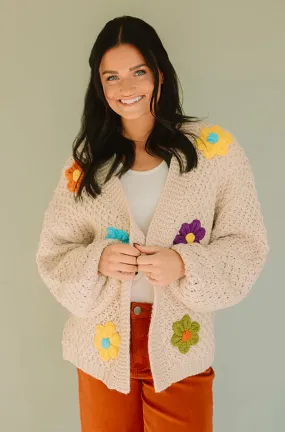 Floral Daisy Wish Oatmeal Cardigan - FINAL SALE - Final Few