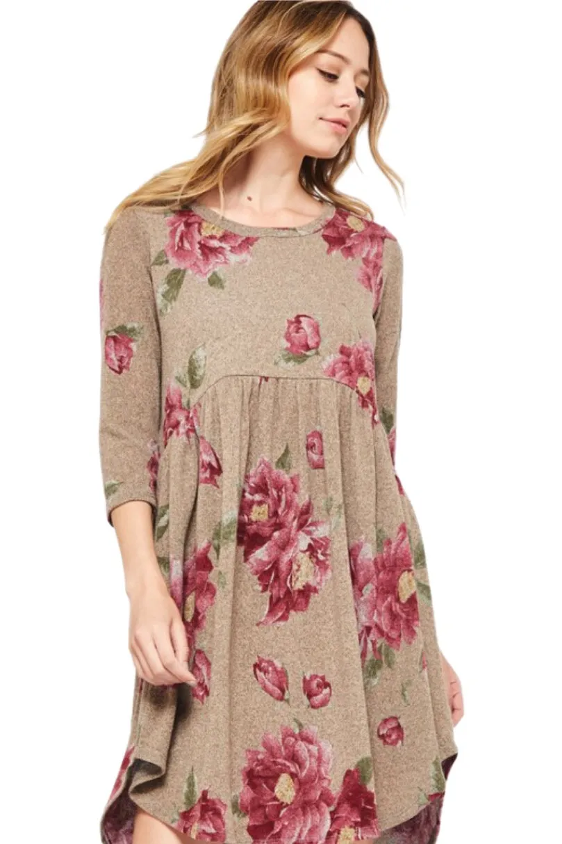 Floral Sweater Dress Style 3423 in Mocha