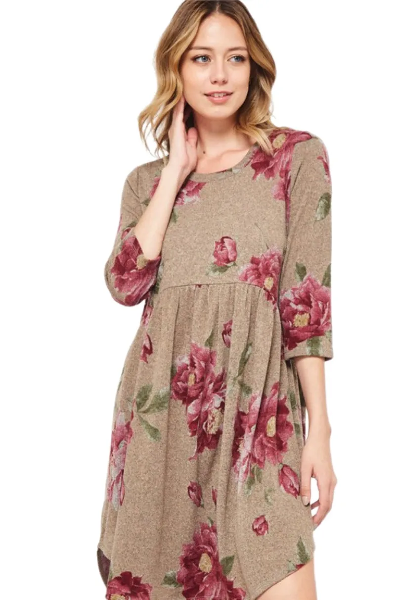 Floral Sweater Dress Style 3423 in Mocha