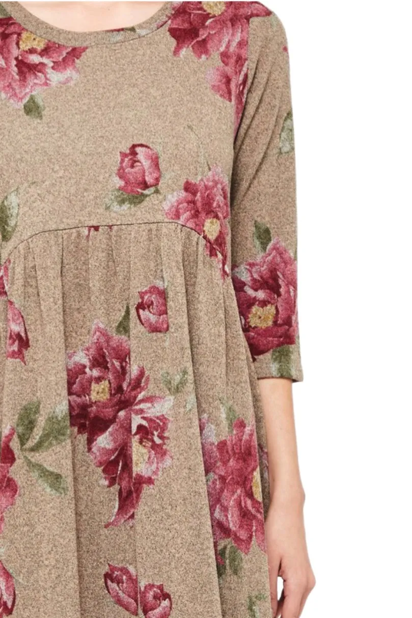 Floral Sweater Dress Style 3423 in Mocha