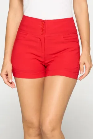 Four Button High-Waist Shorts in Red - Size S