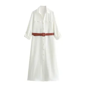 Girlary-shop 2000s fashion 2024 Spring New Women's Style Shirt Collar Belt Decoration Long Dress