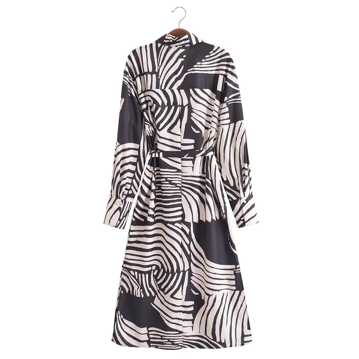 Girlary-shop 2000s fashion 2024 Spring Women's Geometric Pattern Belt Long Shirt Style Dress