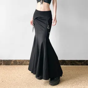 Girlary-shop cybergoth dress to impress Design Metal Buckle Stitching Sheath Fishtail Skirt 2024 Autumn New Dark Hot Girl Style Low Waist Skirt Long Skirt