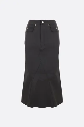 Godet coated denim midi skirt