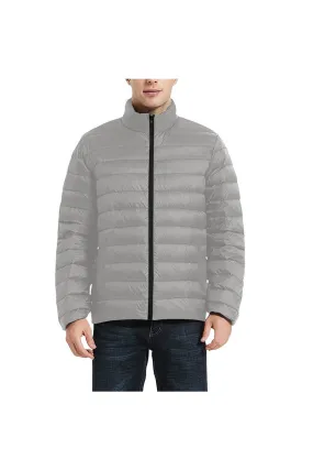 Gray Men's Stand Collar Padded Jacket (Model H41)