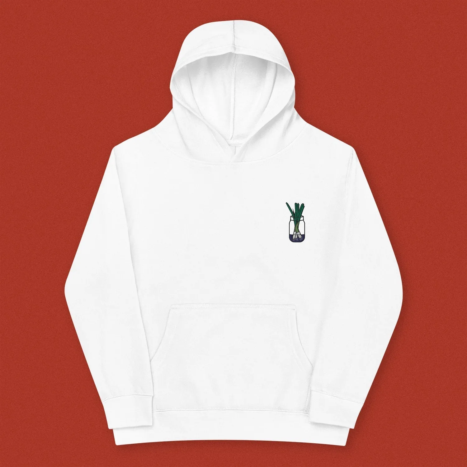 Green Onion Embroidered Kids Hoodie