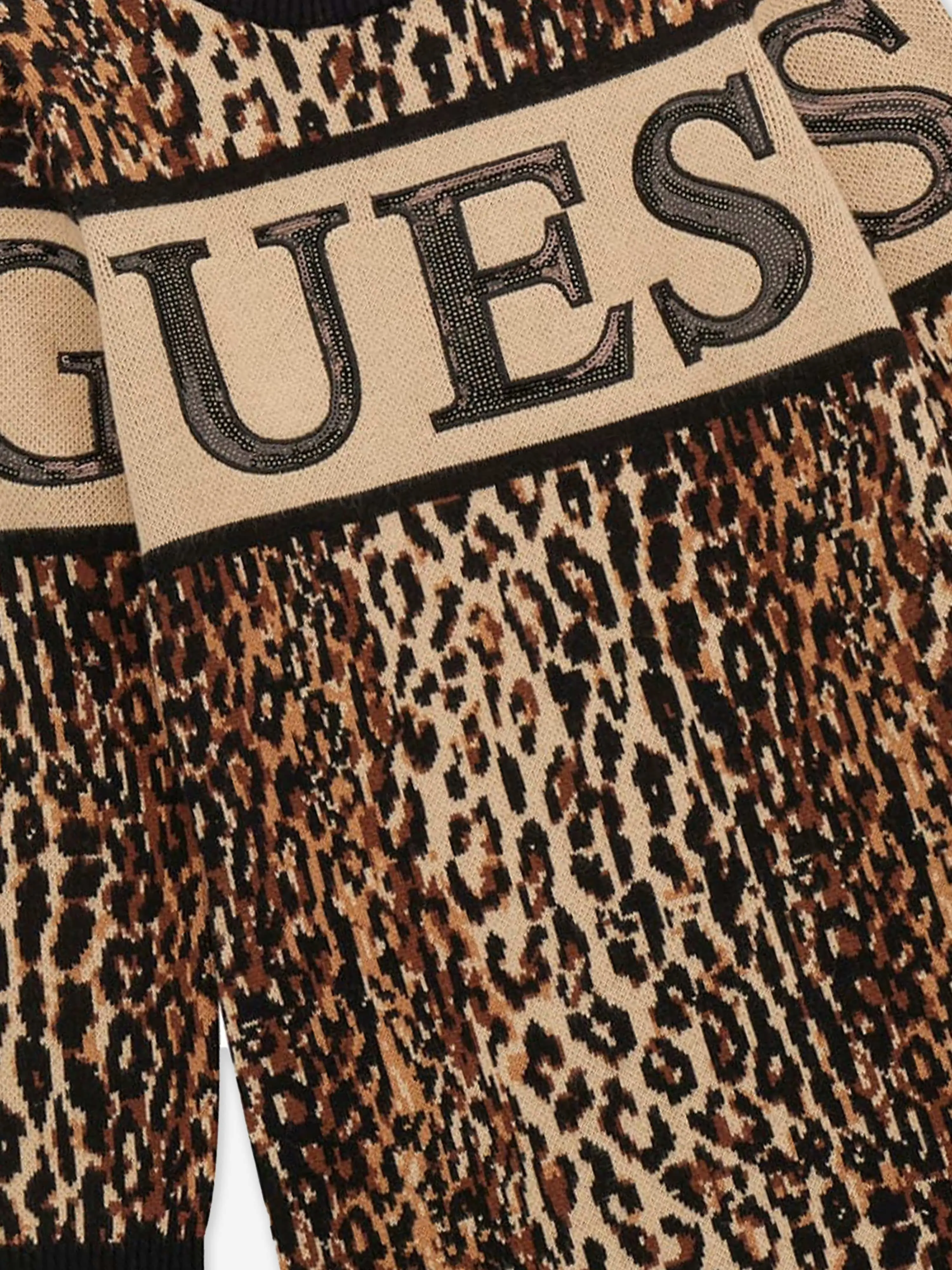 Guess Girls Leopard Print Sweater Dress in Brown