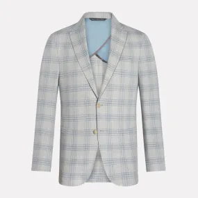 Hampton Contemporary Fit Wool/Linen/Cotton Blend / Grey/Blue Check