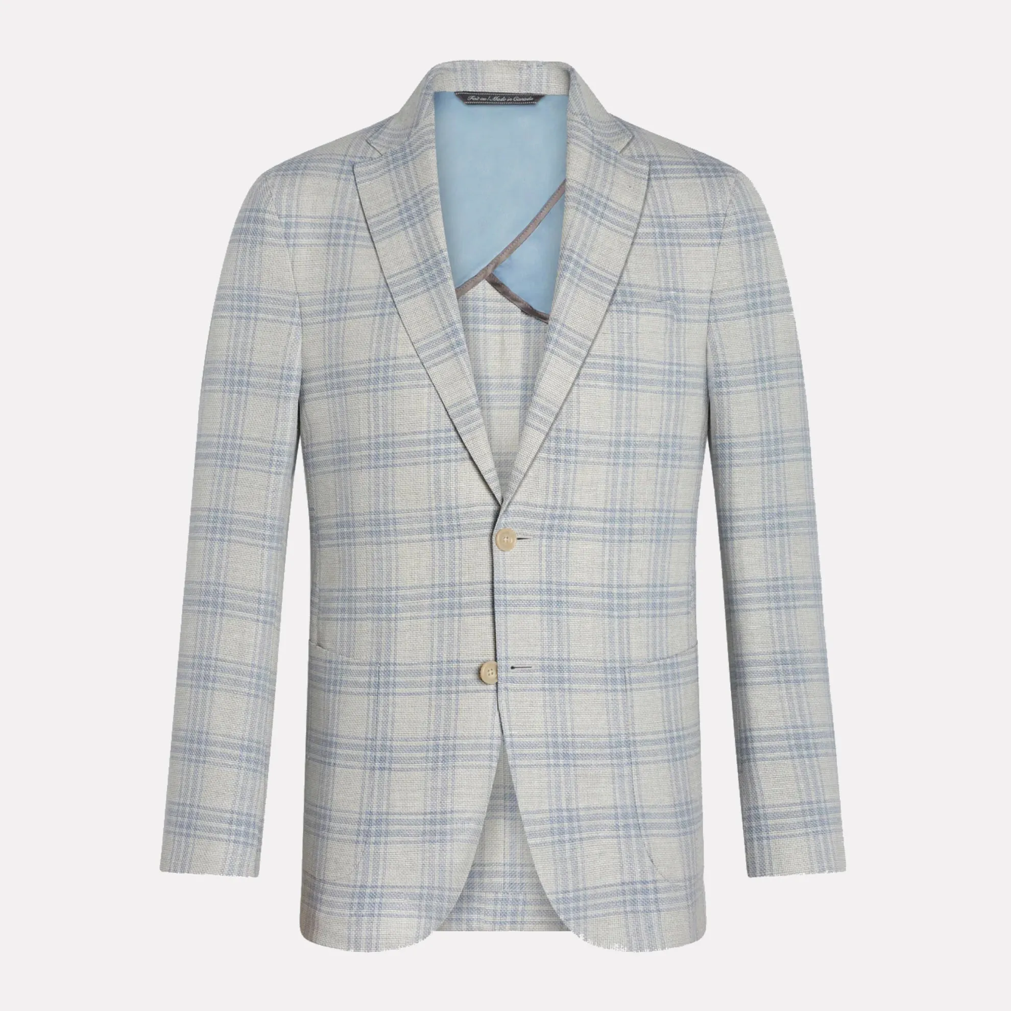 Hampton Contemporary Fit Wool/Linen/Cotton Blend / Grey/Blue Check