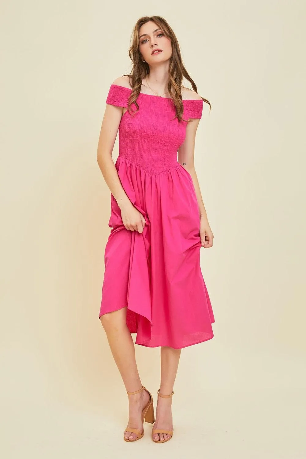 HEYSON Off-Shoulder Smocked Midi Dress