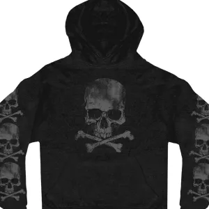 Hot Leathers GMD4305 Men's Black Skull and Crossbones Pull Over Hoodie