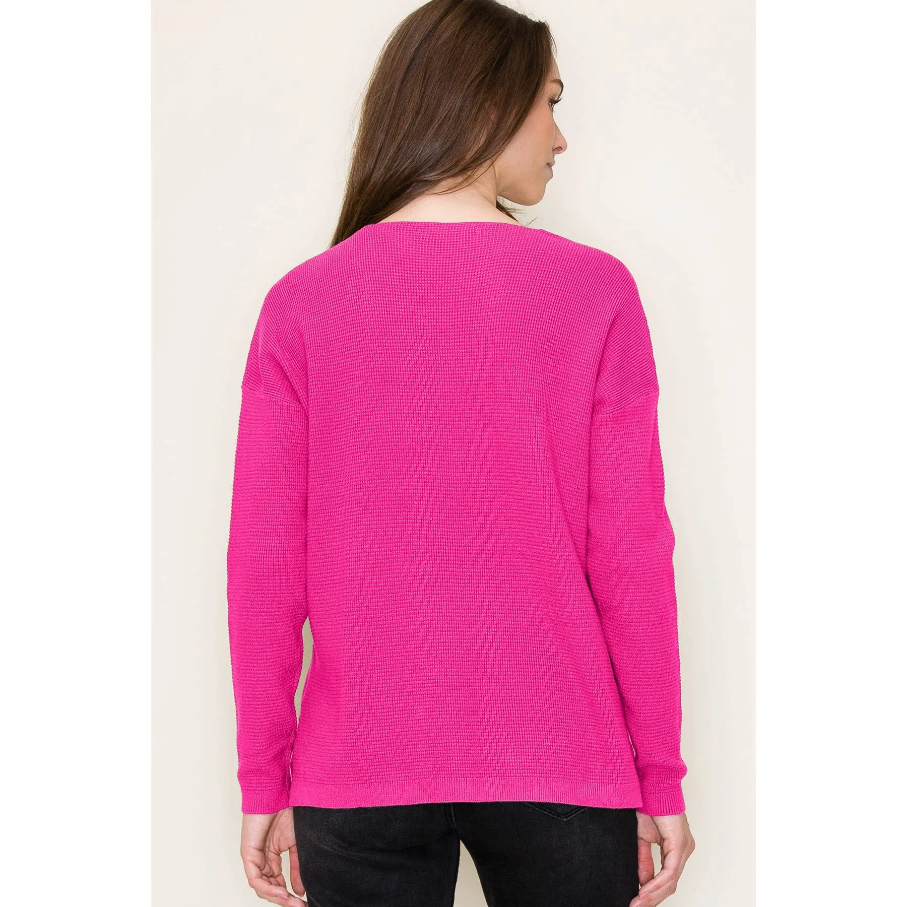 Hot Pink Waffle Sweater