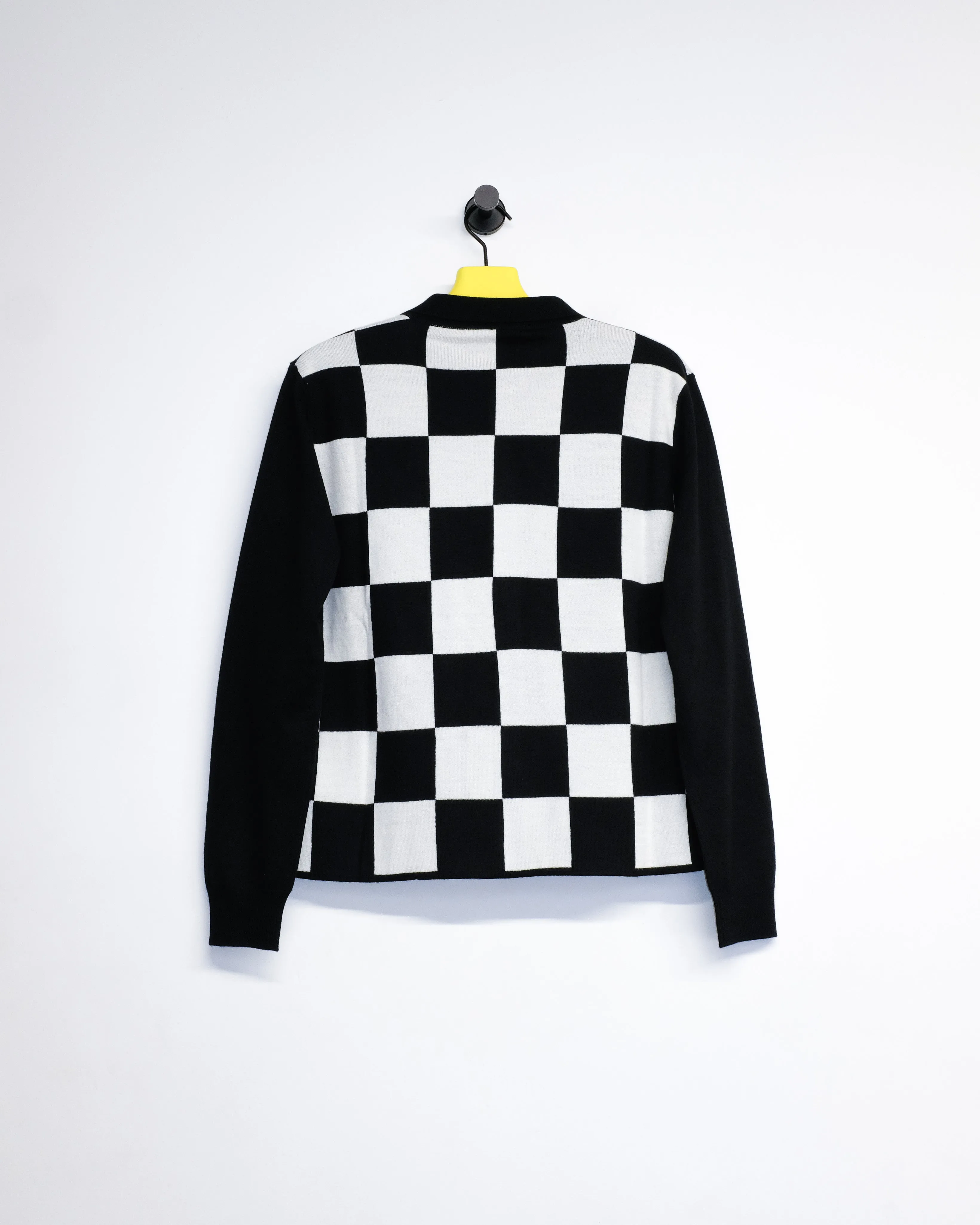 Ivory & Black Wool/Cashmere Checkered Open Collar Button-Up