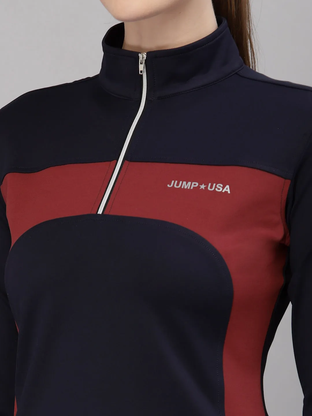 JUMP USA Women Navy & Maroon Solid Rapid-Dry Training T-shirt