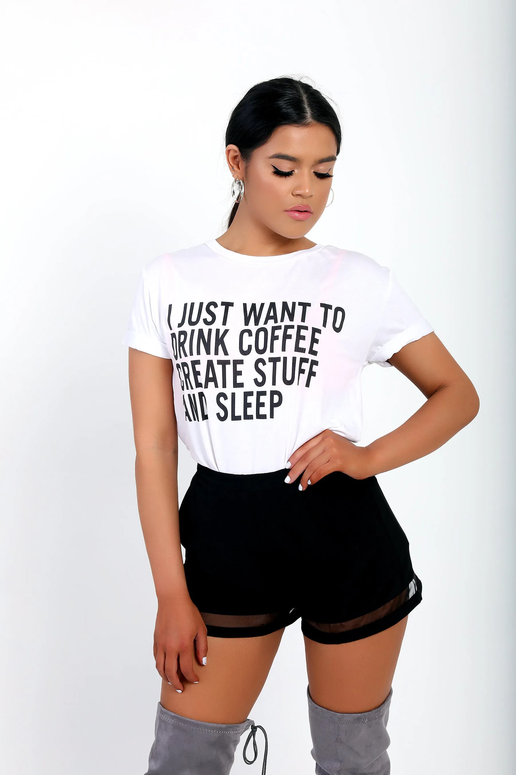 Kiara White "I Just Want To Drink Coffee" Slogan T-Shirt