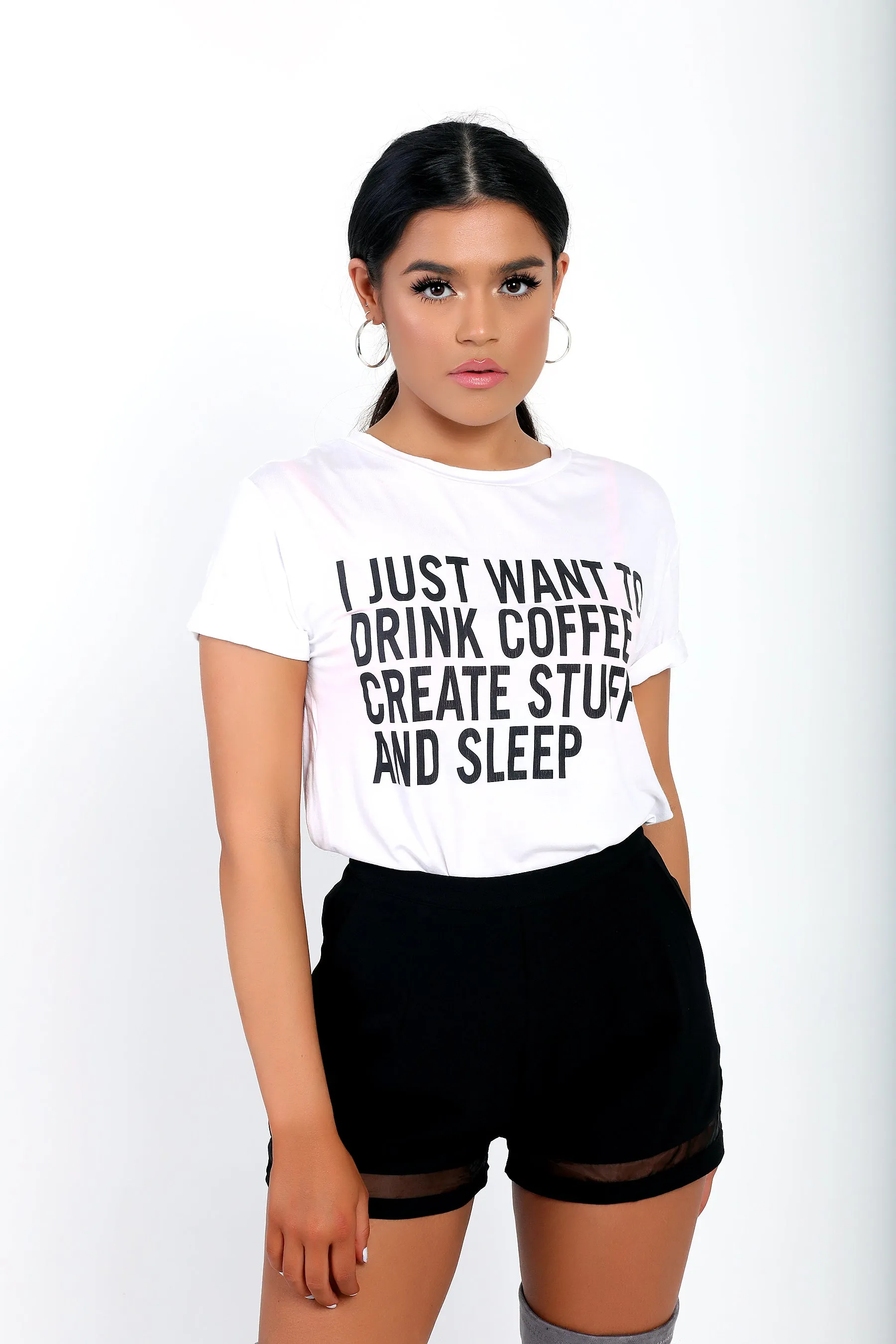 Kiara White "I Just Want To Drink Coffee" Slogan T-Shirt