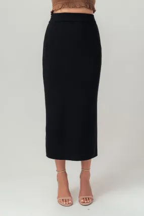 Kira Ribbed Knit Side Slit Midi Skirt