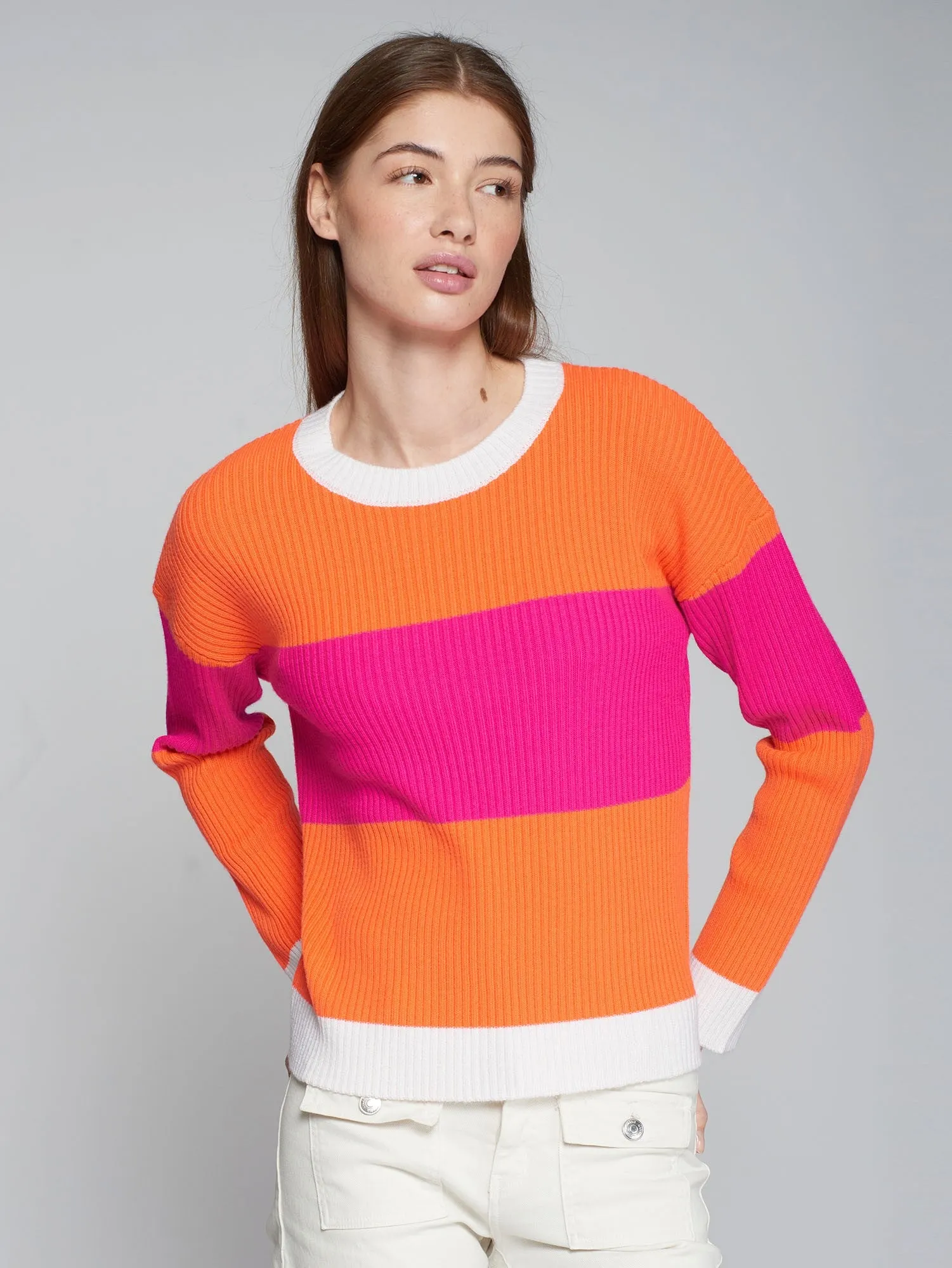 KNITWEAR PULLOVER COLOR BLOCK ORANGE & PINK