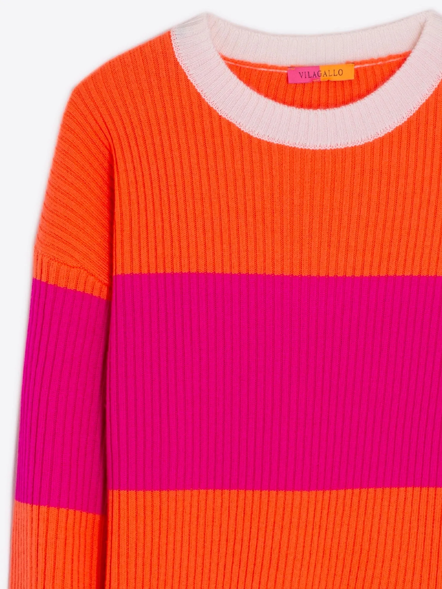 KNITWEAR PULLOVER COLOR BLOCK ORANGE & PINK