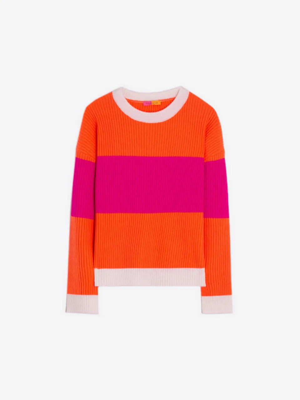 KNITWEAR PULLOVER COLOR BLOCK ORANGE & PINK