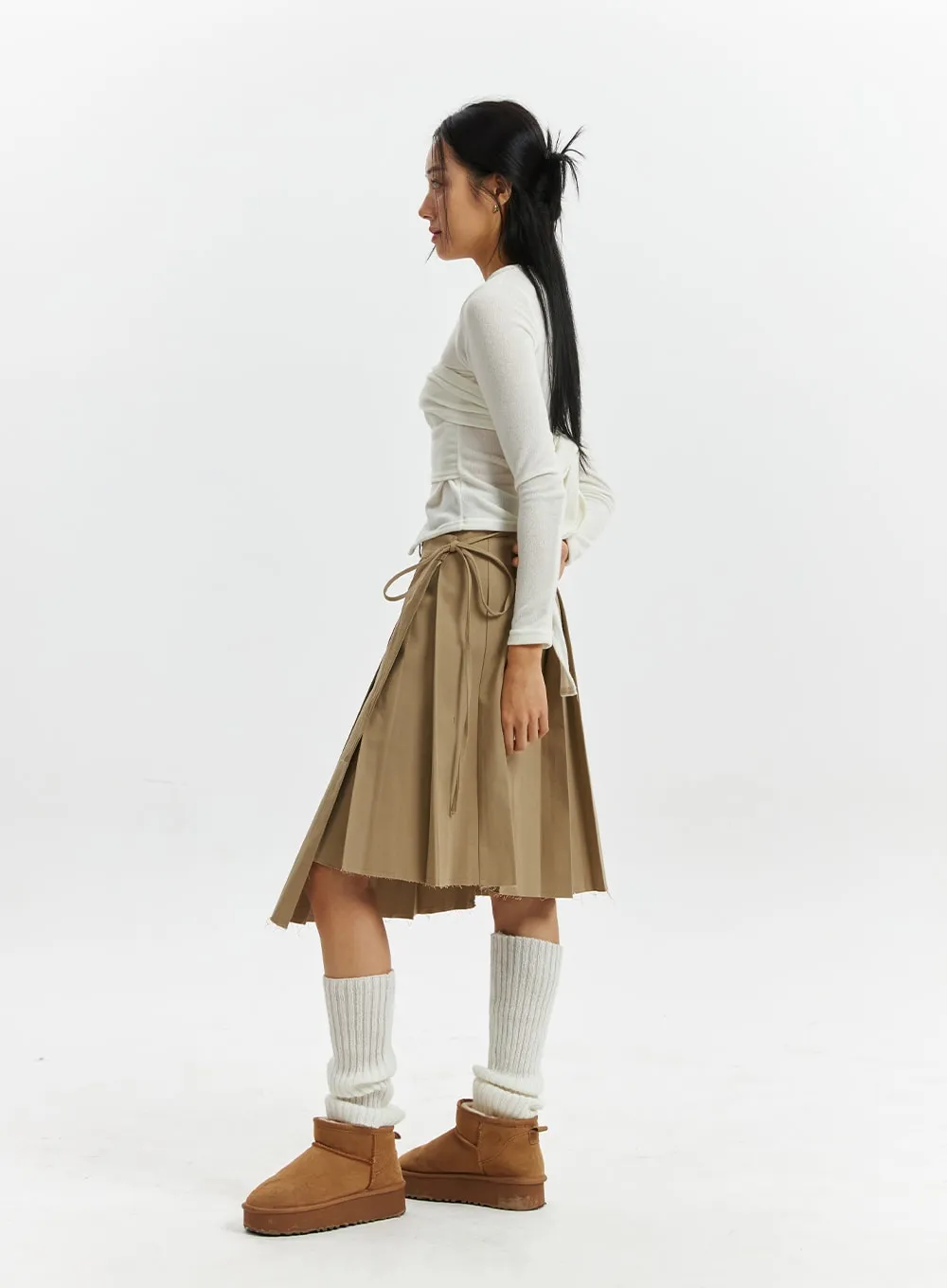 Knotted Wrap Mid-Pleated Skirt CD319