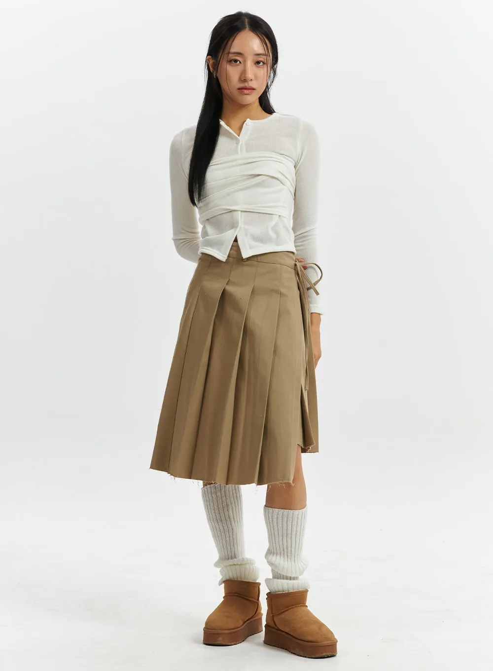 Knotted Wrap Mid-Pleated Skirt CD319