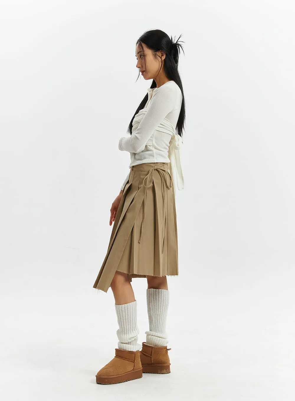 Knotted Wrap Mid-Pleated Skirt CD319