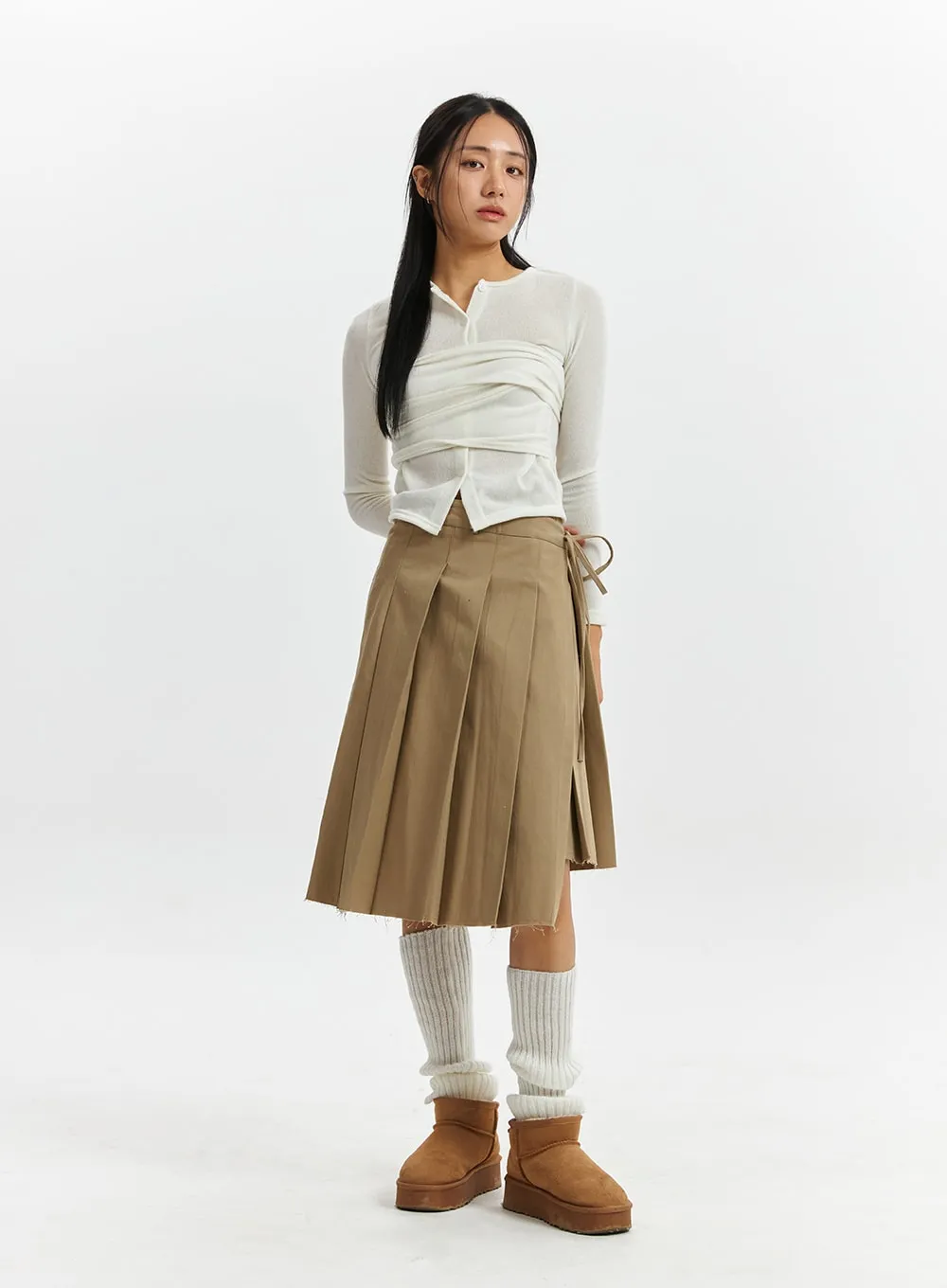 Knotted Wrap Mid-Pleated Skirt CD319