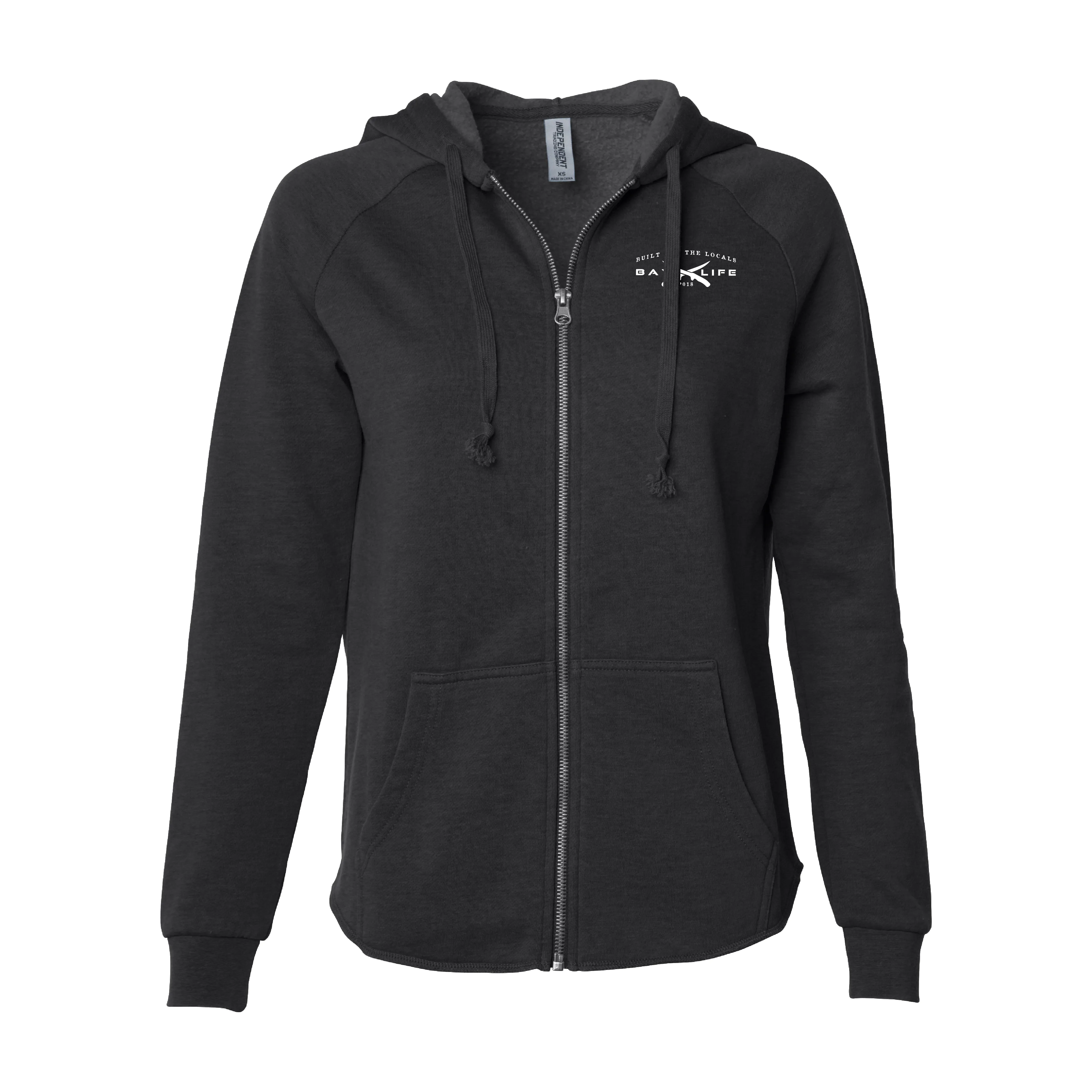 Ladies Zip Premium "Bay Washed" Hoodie | Black