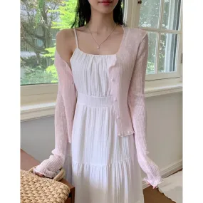 Lanfubeisi church outfit Chic Korean Style Summer French Gentle Sweet Square Collar Pleated Holiday Casual Cake Skirt Sling Dress