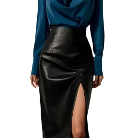 Lanfubeisi work outfits women 2024 Spring and Autumn New Women's Leather Skirt Casual Split High Waist Skirt Hot Selling