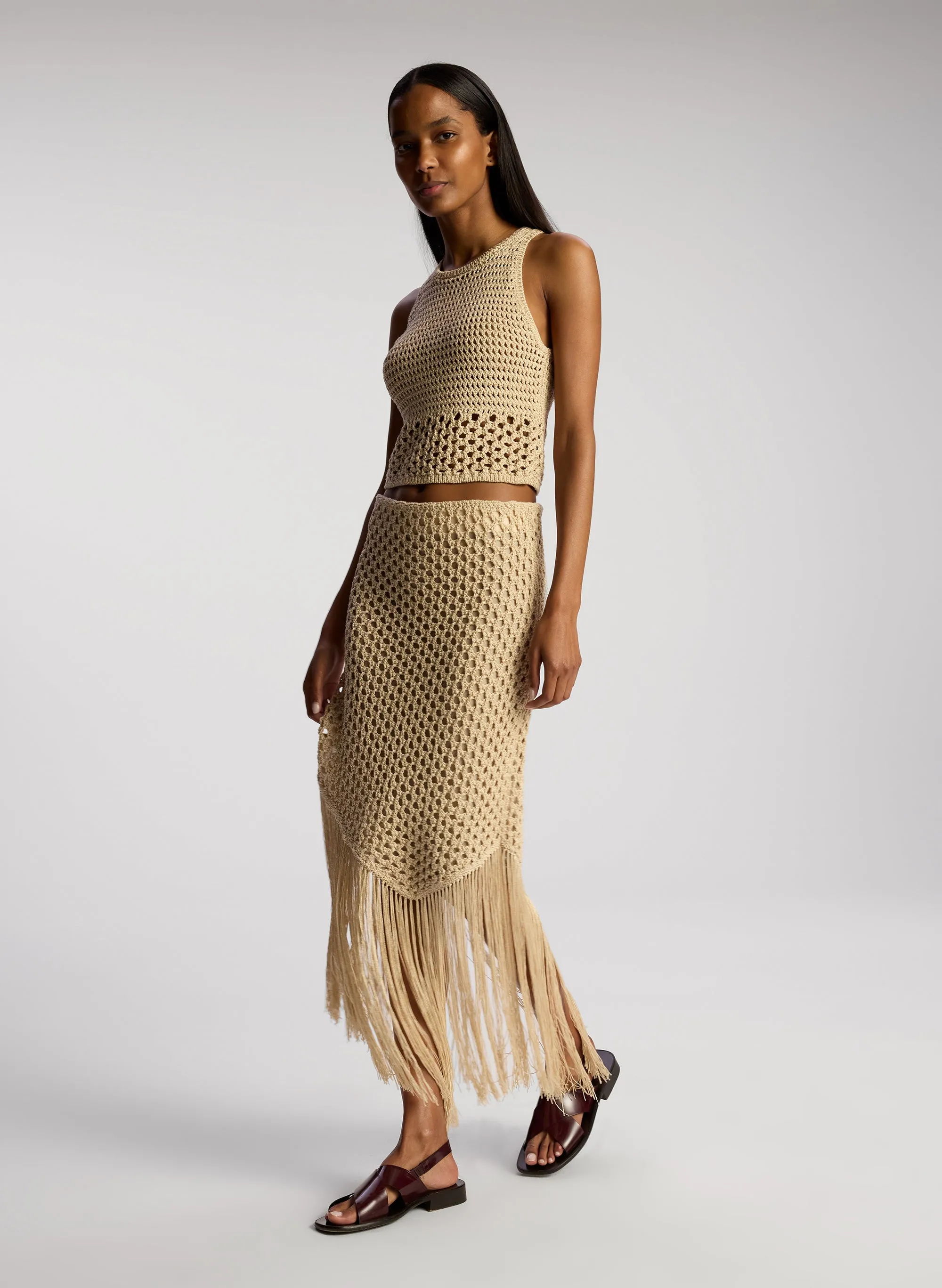 Leona Crochet Fringe Midi Skirt