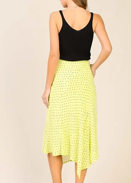 Lime Dot Asymmetric Skirt