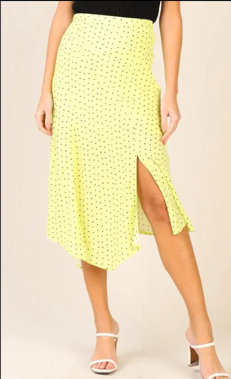 Lime Dot Asymmetric Skirt