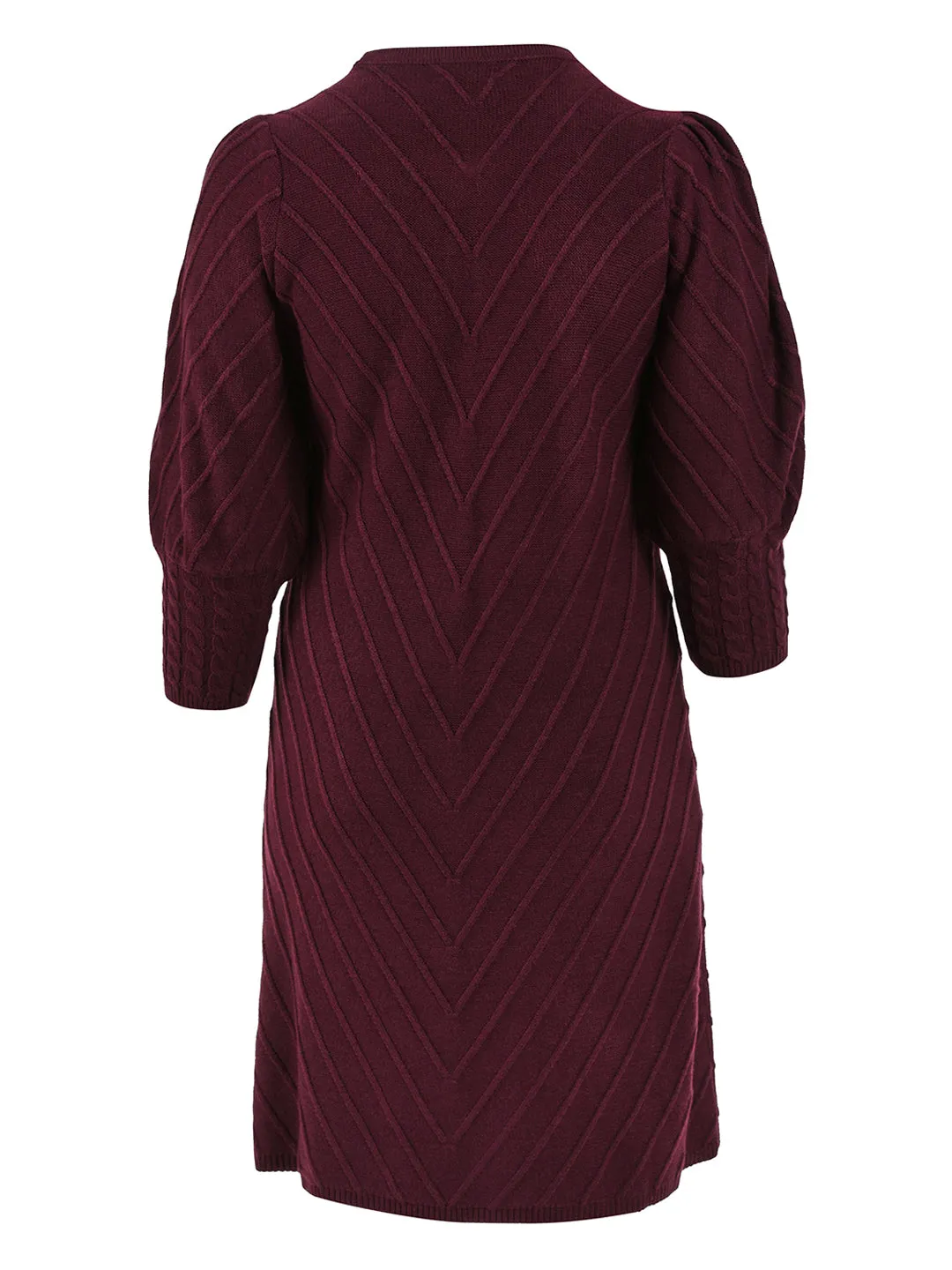 Long Sleeve Wine Fit-And-Flare Sweater Dress