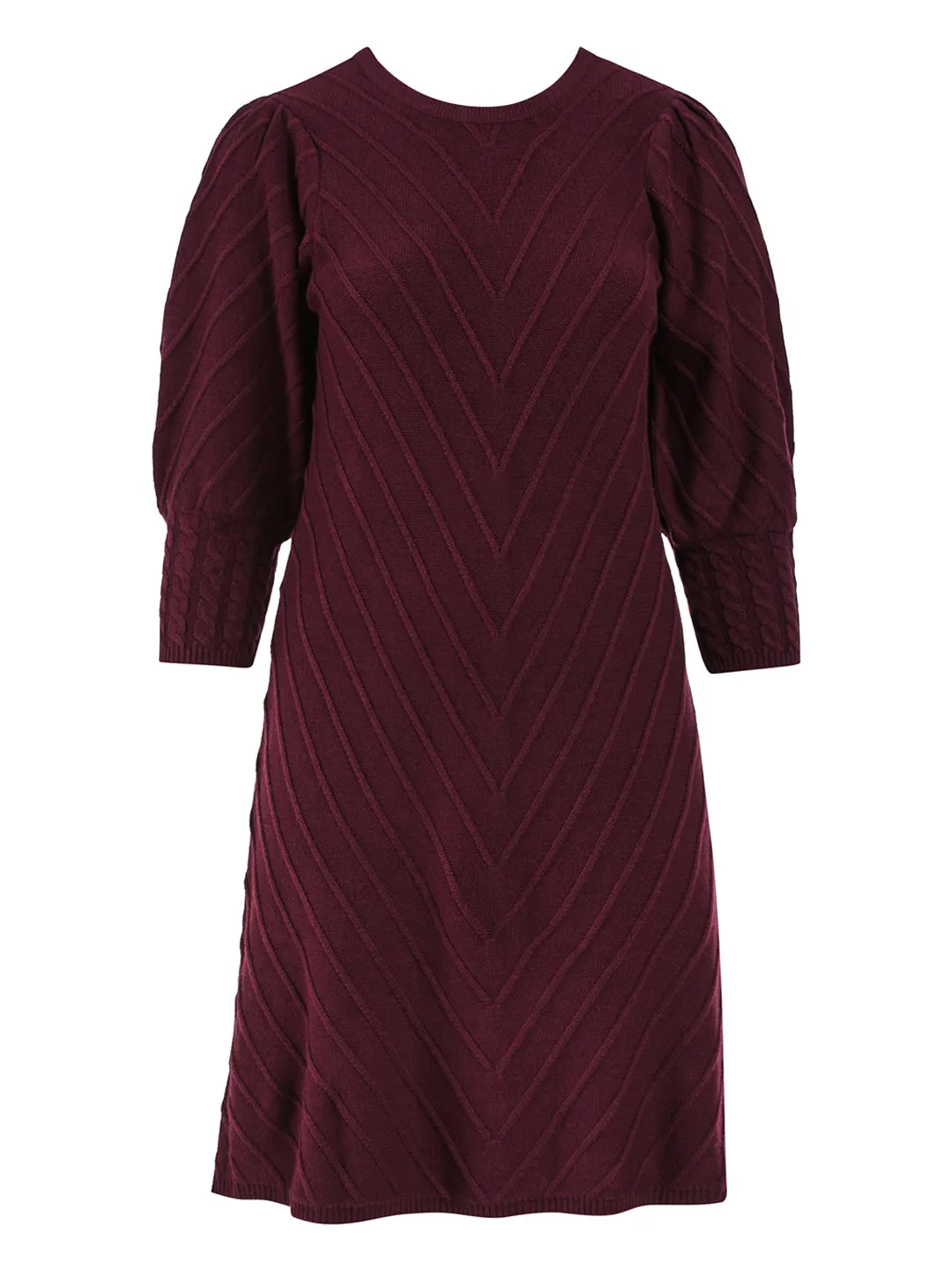 Long Sleeve Wine Fit-And-Flare Sweater Dress