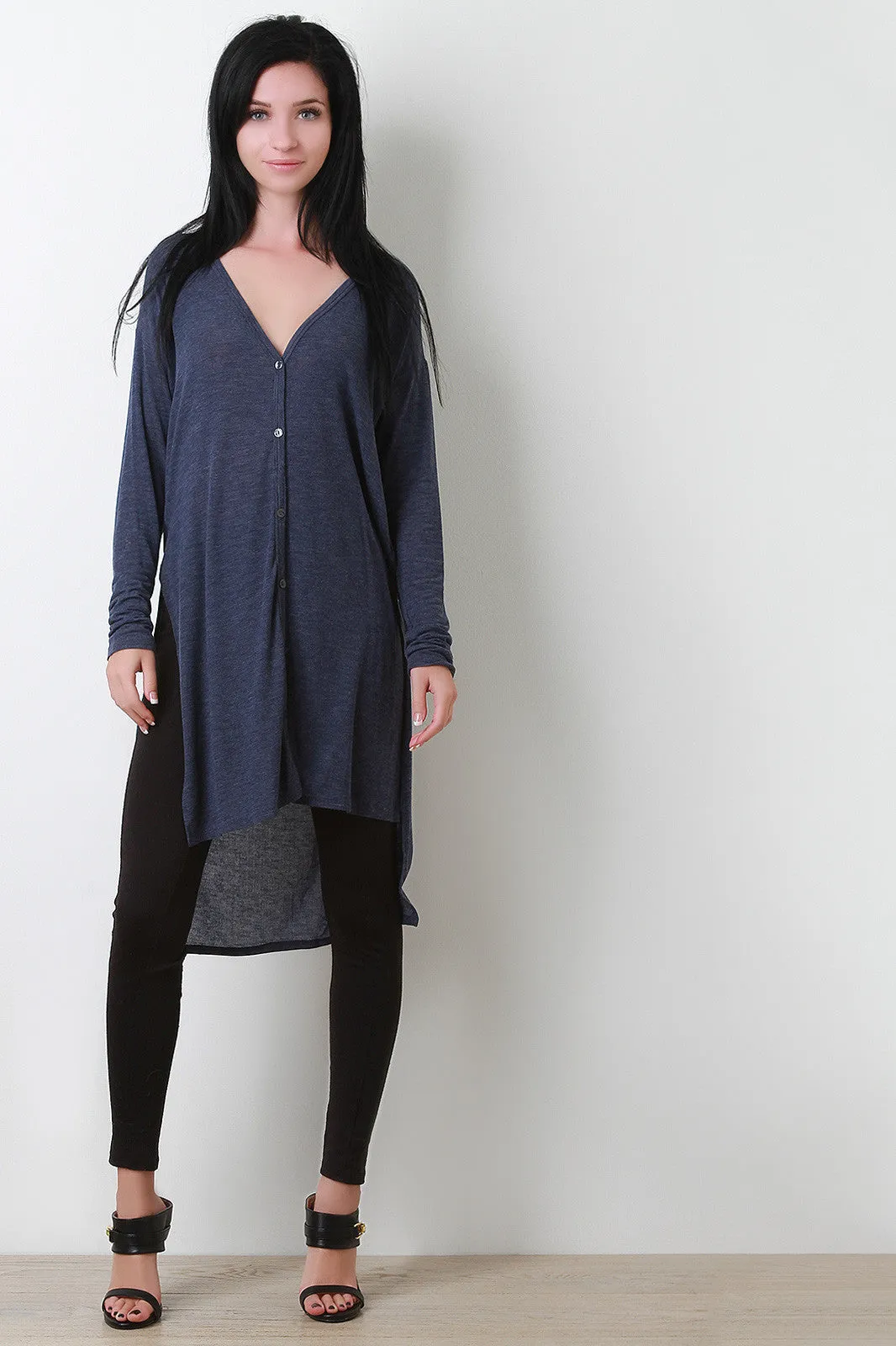 Longline Button Down High Low Top