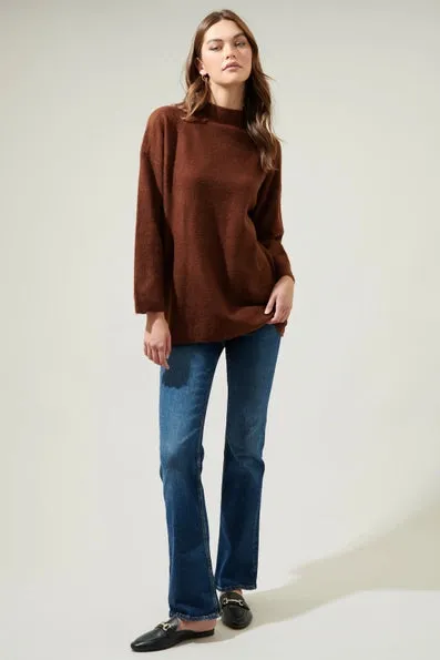 Loose Fit Tunic Sweater | Brown