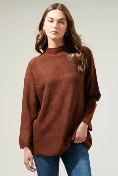 Loose Fit Tunic Sweater | Brown