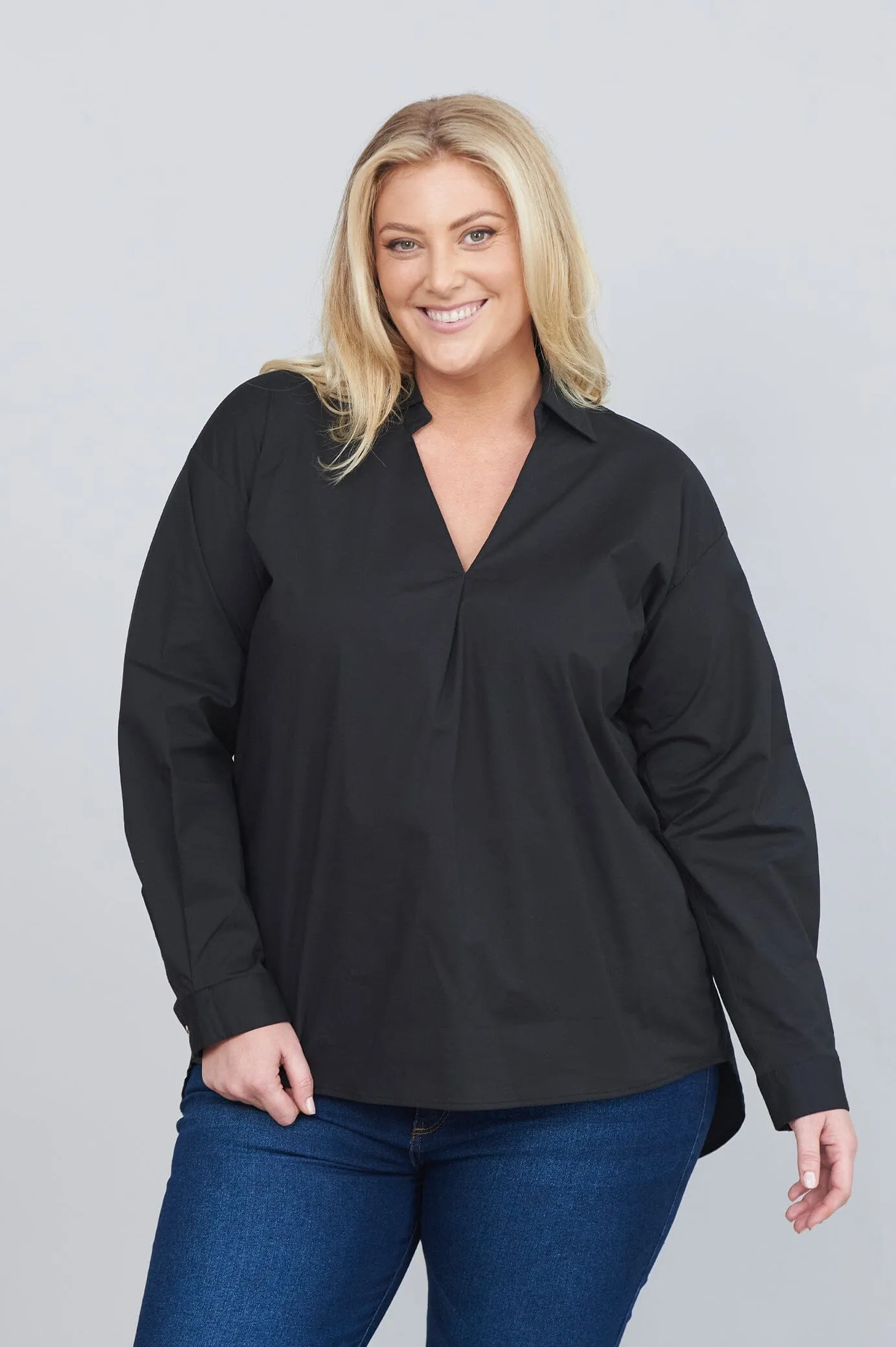 Lynette Collared Long Sleeve Shirt  Black